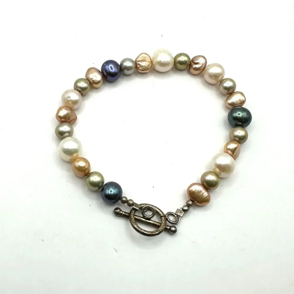 Freshwater Pearl Bracelet Neutral Cream Brown Tan Beaded Jewelry Coastal Cowgirl